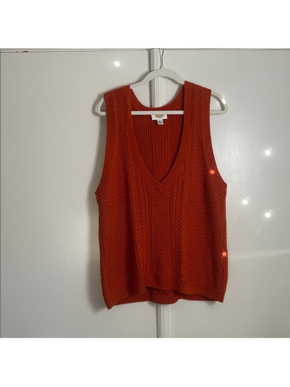Talbots Bright Orange Ribbed Knit V-Neck Sweater Vest (VERY OVERSIZED)
